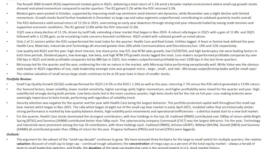 Small Cap Quality Growth – Q4 Commentary